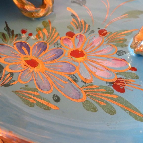 VTG Antique italian folded tray ,hand painted, gold gilded ,flowers - Picture 5 of 8